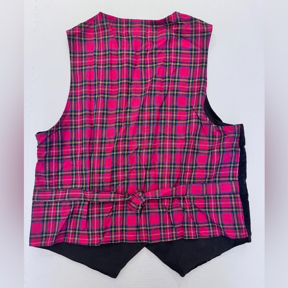 Vtg Casey & Max Christmas Holiday Vest Red Black Velvet Plaid Bells Poinsettia - Picture 7 of 7